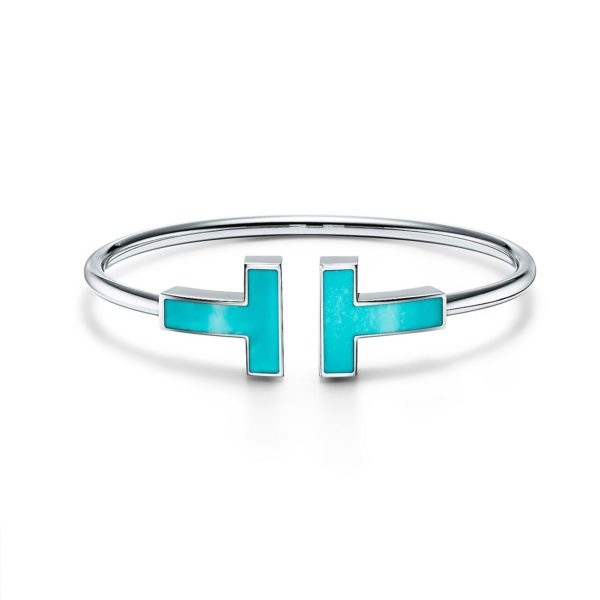 Bracelet large Wire Tiffany T en or blanc 18 carats et turquoise Small Tiffany & Co.