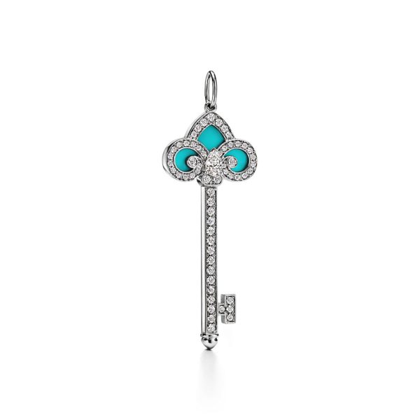 Clé Fleur de Lys Tiffany Keys en platine 950 millièmes, diamants et turquoise Tiffany & Co.