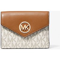 MK Portefeuille enveloppe à trois volets Carmen en cuir de taille moyenne avec logo – VANILLE/NOISETTE(NATUREL) – Michael Kors