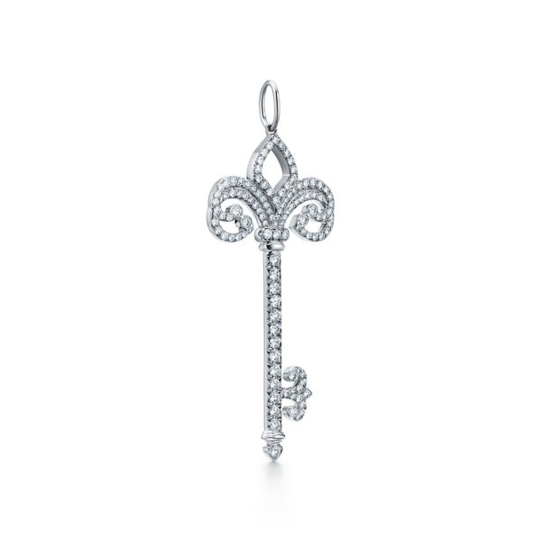 Pendentif Clé Fleur de Lys Clés Tiffany platine 950 millièmes, diamants, medium Tiffany & Co.