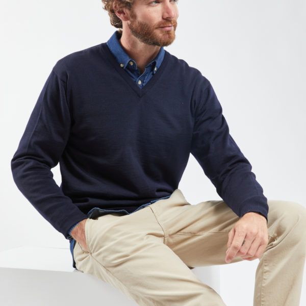 BERAC Pull col V Bérac - laine Homme 070 NAVY 4XL