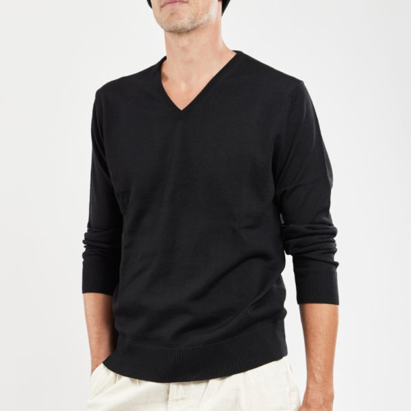 BERAC Pull col V - laine Homme Noir 4XL