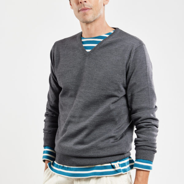 BERAC Pull col V - laine Homme Anthracite 4XL