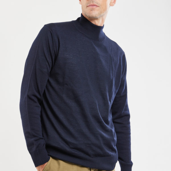 BERAC Pull col montant - laine mérinos Homme NAVY 4XL