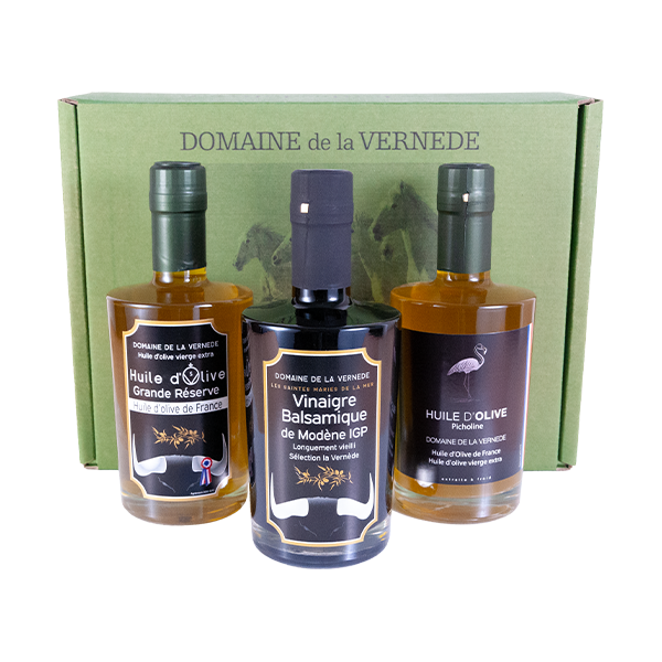 La Vernède - Coffret Trio 2 Huiles -1 Vinaigre - 3 bouteilles de 350ml
