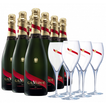 12 Champagnes Mumm Cordon Rouge + 6 Flutes Offertes