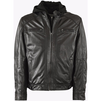 Blouson Serge Pariente  Blouson cuir Erico Hood noir Grande taille-046920 - Serge Pariente