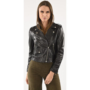 Blouson La Canadienne  Blouson biker court cuir noir-046941 - La Canadienne