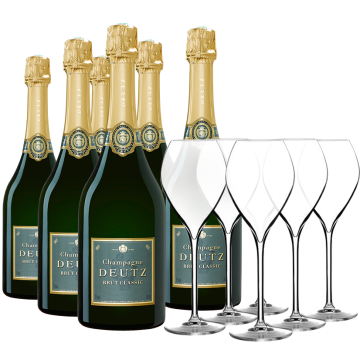 6 Champagnes Deutz Brut Classic + 6 Flutes Offertes