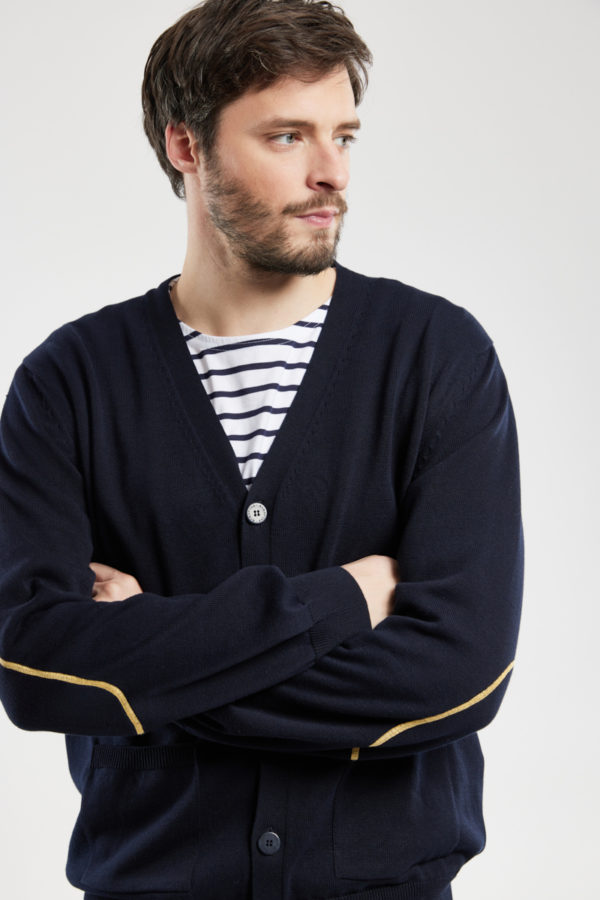ARMOR-LUX Cardigan avec coudières - coton Homme Marine deep 2XL