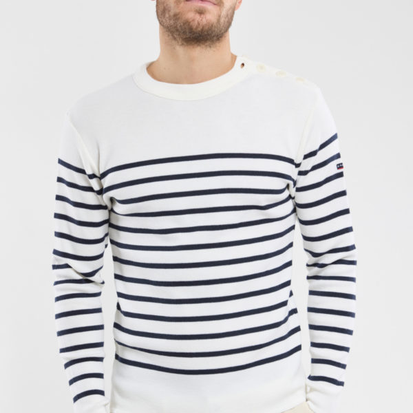 ARMOR-LUX Pull marin « Goulenez » – laine mérinos Homme Milk/Navire 3XL