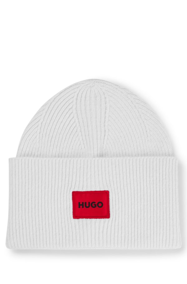 Hugo Boss Bonnet côtelé avec étiquette logotée rouge