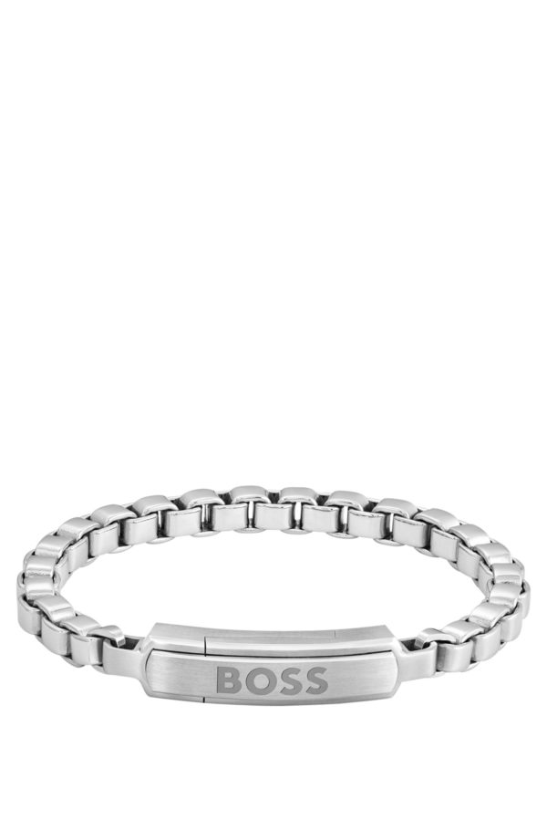 Hugo Boss Bracelet chaîne argenté à maillons cubes avec fermoir logoté