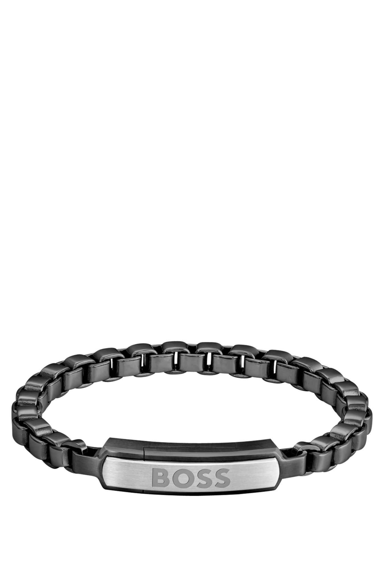 Hugo Boss Bracelet en acier noir avec chaîne à maillons cubes et fermoir logoté