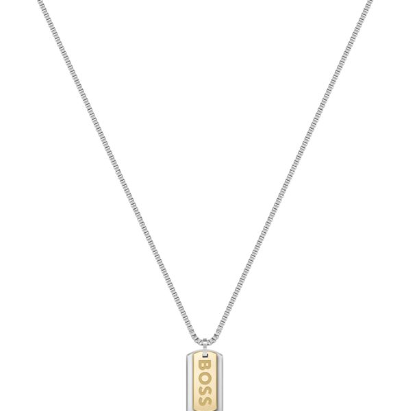 Hugo Boss Collier chaîne à maillons cubes avec pendentif logoté à double étiquette