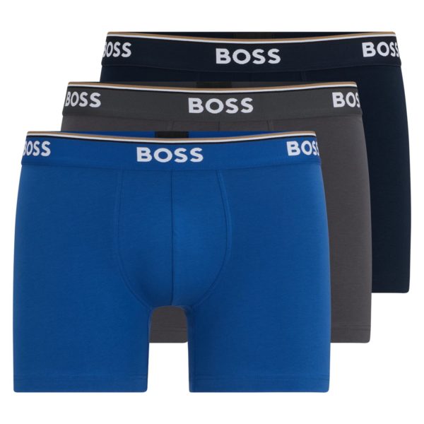 Lot de trois boxers longs en coton stretch avec logos – Hugo Boss
