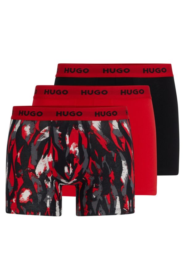 Hugo Boss Lot de trois boxers longs en coton stretch avec taille logotée
