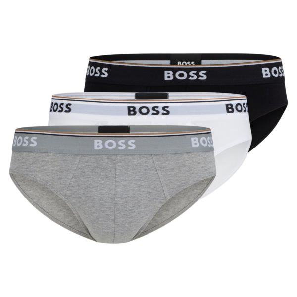 Lot de trois slips en coton stretch avec logos à la taille – Hugo Boss