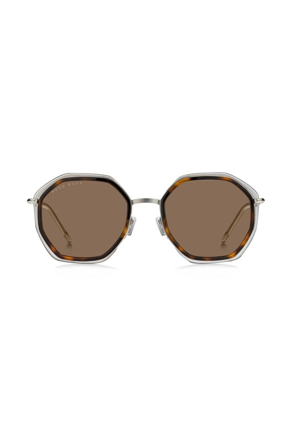 Hugo Boss Lunettes de soleil angulaires en acétate Havana à verres marron
