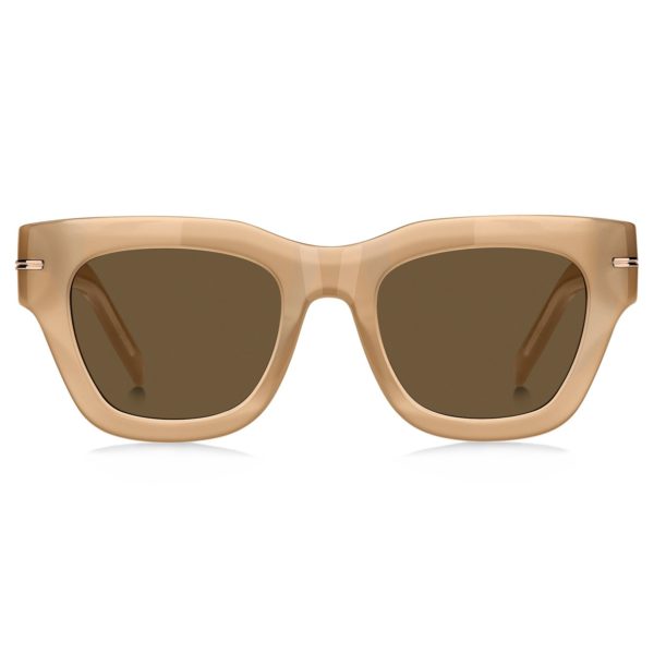 Hugo Boss Lunettes de soleil en acétate beige avec détail doré emblématique