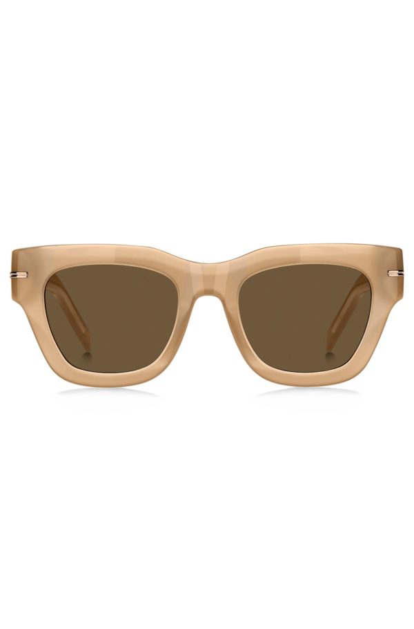 Hugo Boss Lunettes de soleil en acétate beige avec détail doré emblématique