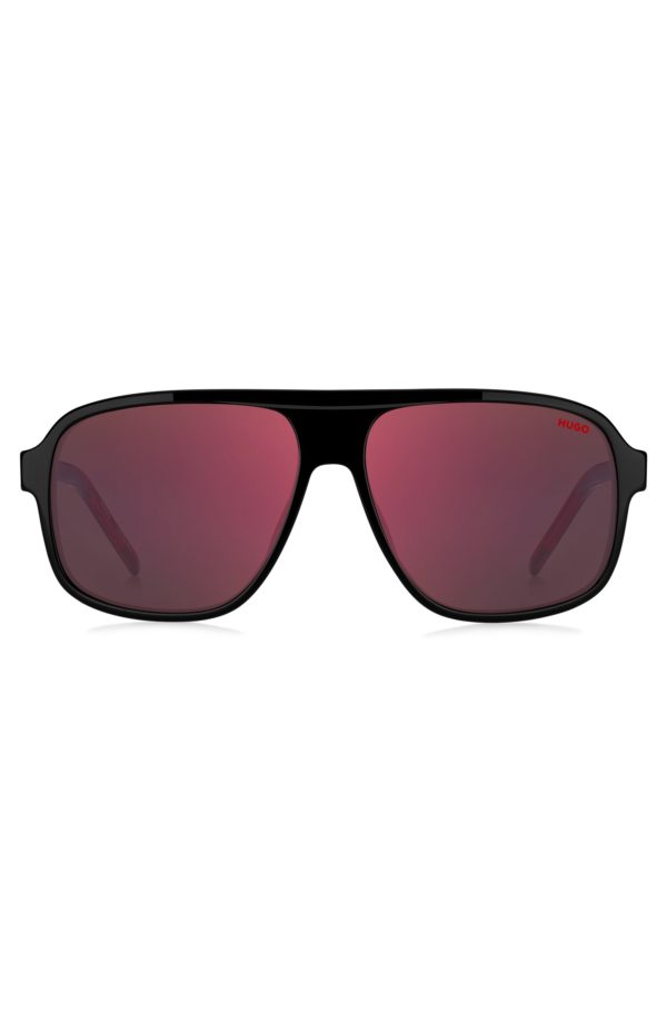 Hugo Boss Lunettes de soleil en acétate noir avec verres teintés rouges