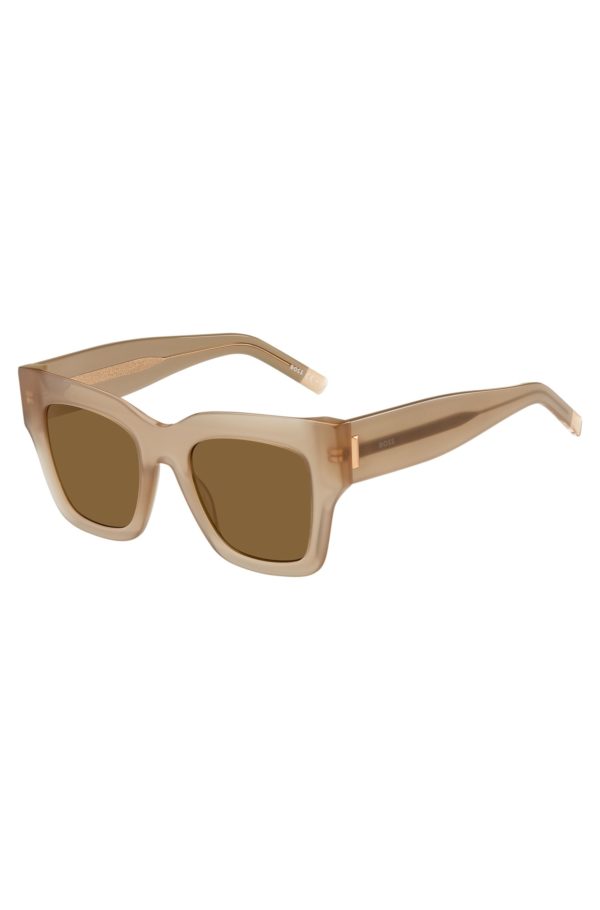 Hugo Boss Lunettes de soleil en bio-acétate opale avec garnitures en métal emblématiques