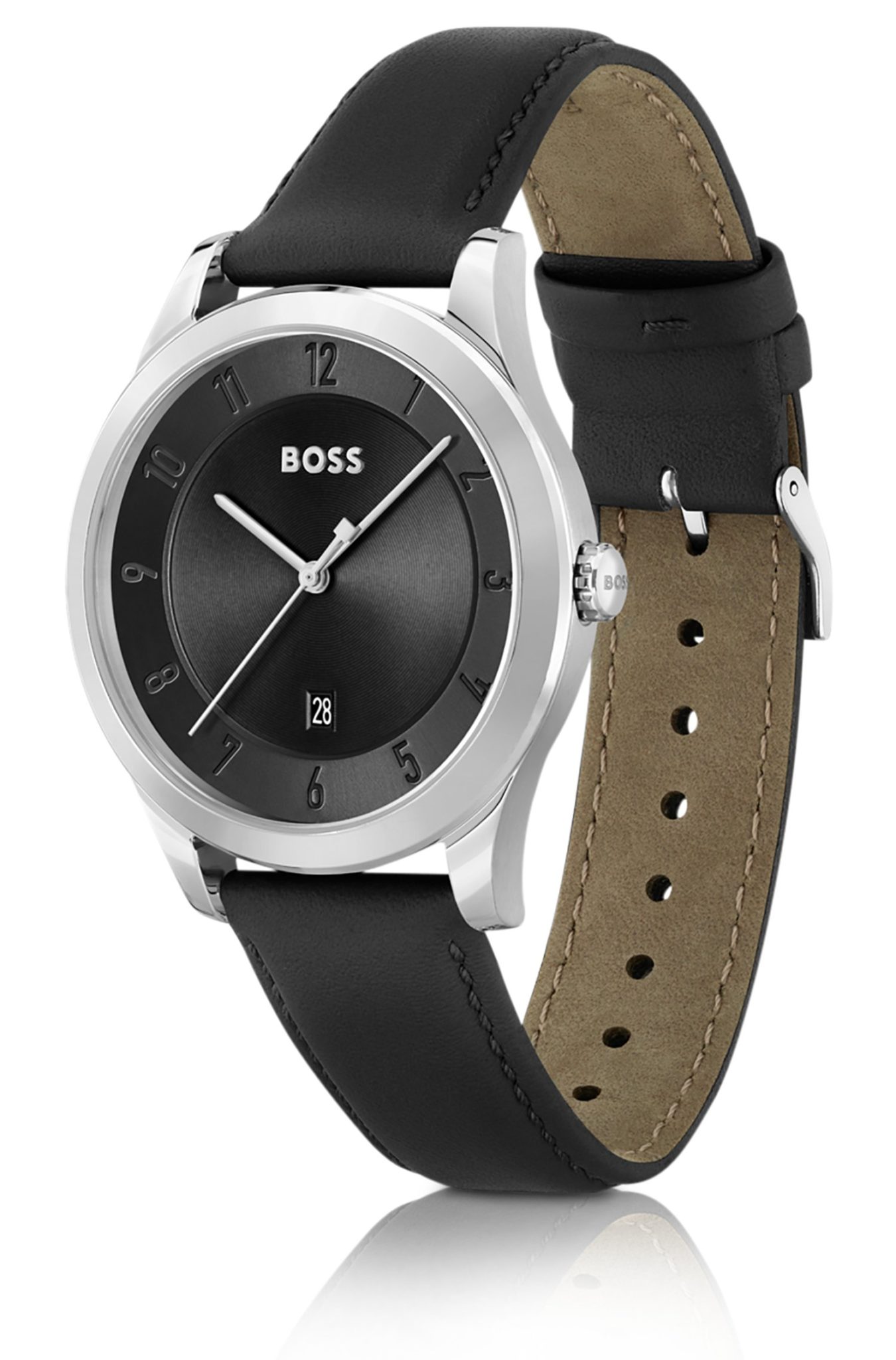 Hugo Boss Montre à bracelet en cuir et cadran noir