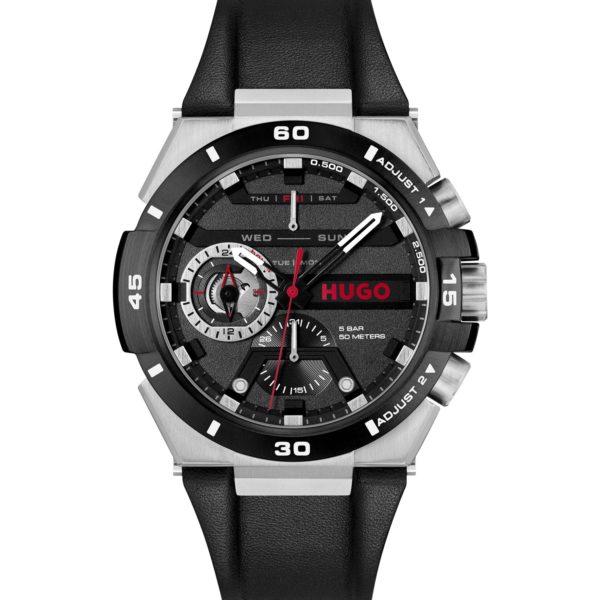 Hugo Boss Montre à bracelet en cuir et cadran noir