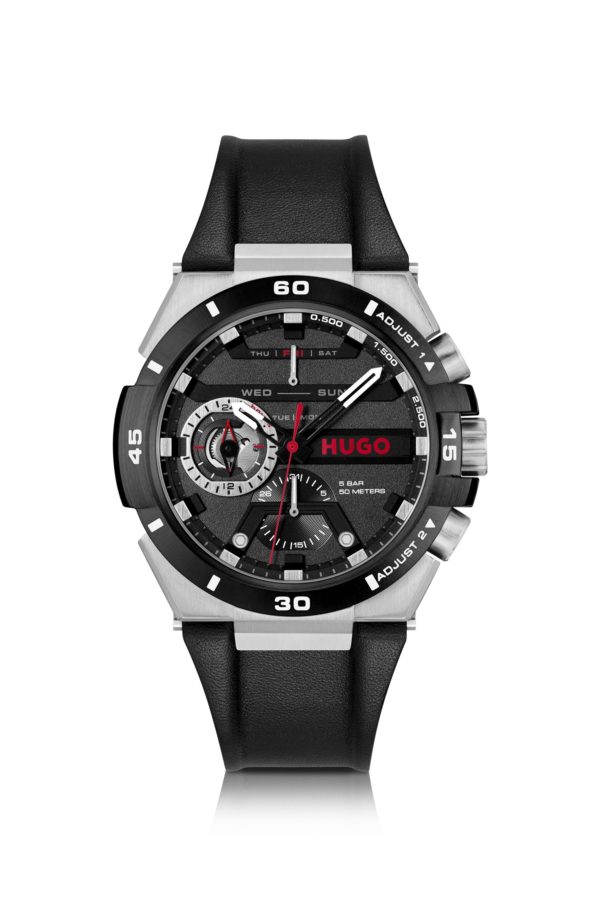 Hugo Boss Montre à bracelet en cuir et cadran noir