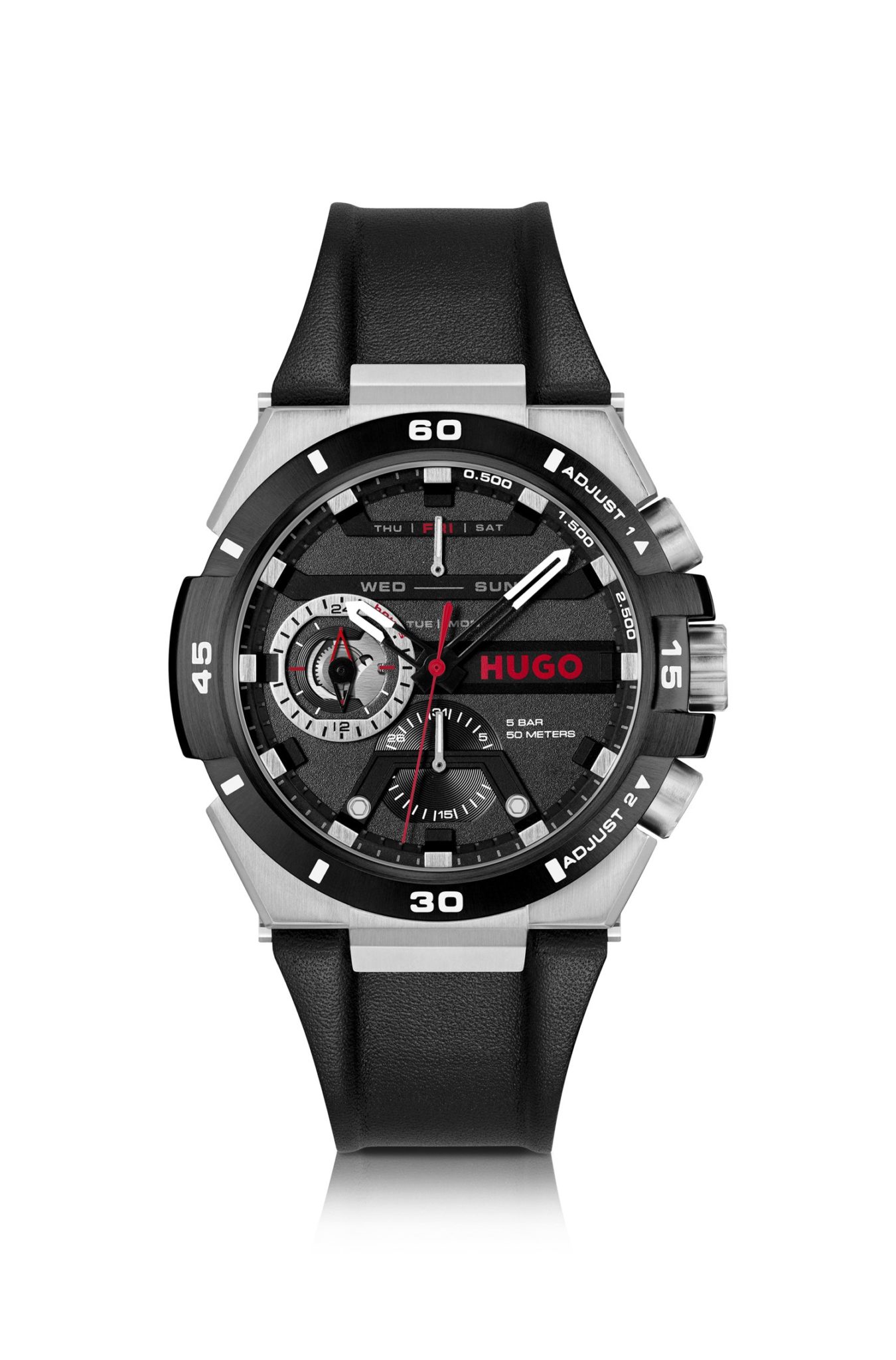 Hugo Boss Montre à bracelet en cuir et cadran noir