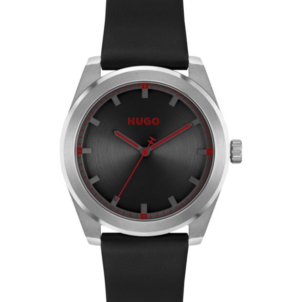 Hugo Boss Montre à bracelet en cuir et cadran noir brossé