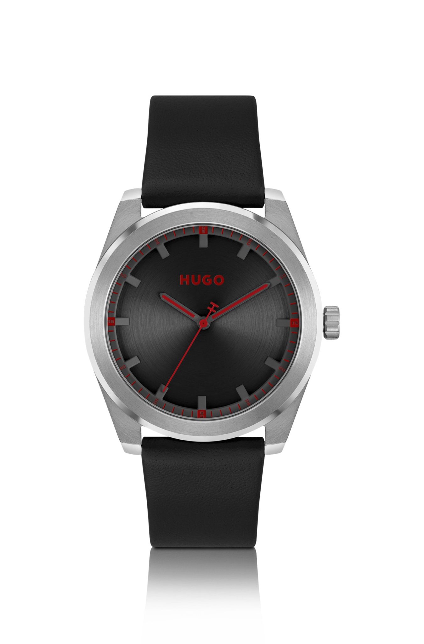 Hugo Boss Montre à bracelet en cuir et cadran noir brossé