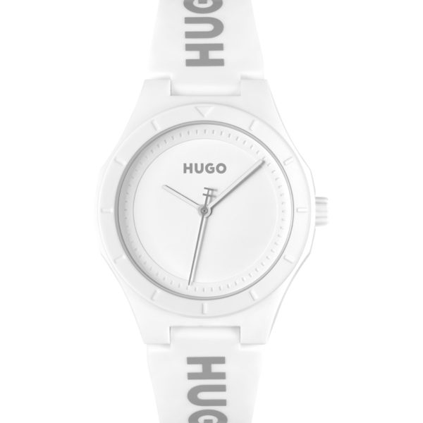 Hugo Boss Montre à cadran blanc mat et bracelet en silicone logoté