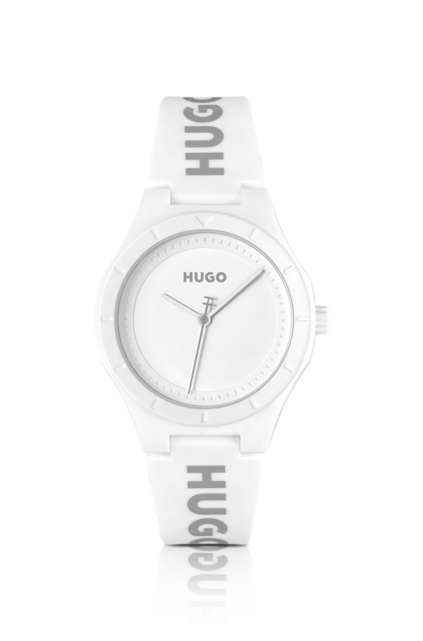 Hugo Boss Montre à cadran blanc mat et bracelet en silicone logoté