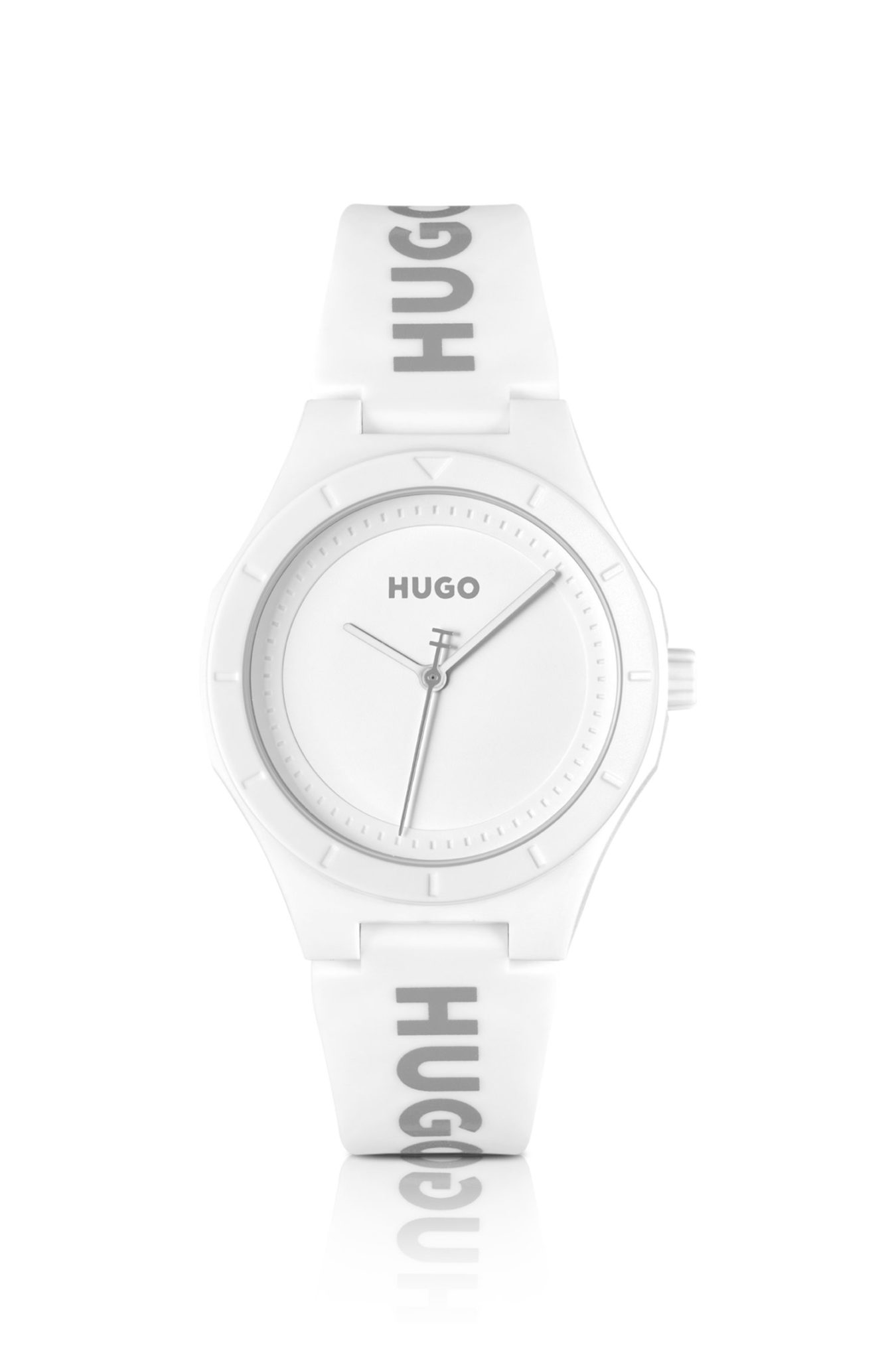 Hugo Boss Montre à cadran blanc mat et bracelet en silicone logoté
