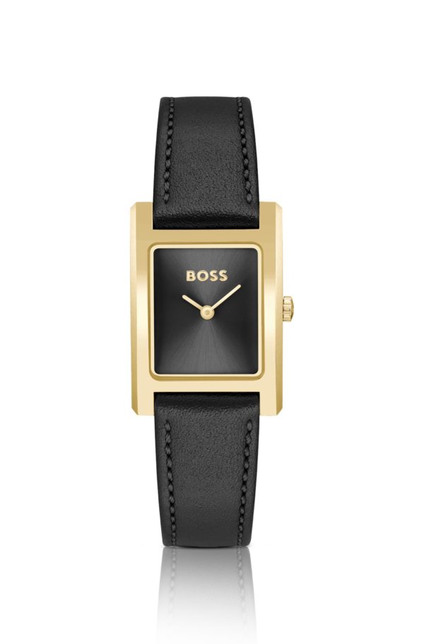 Hugo Boss Montre à cadran brossé noir et bracelet en cuir