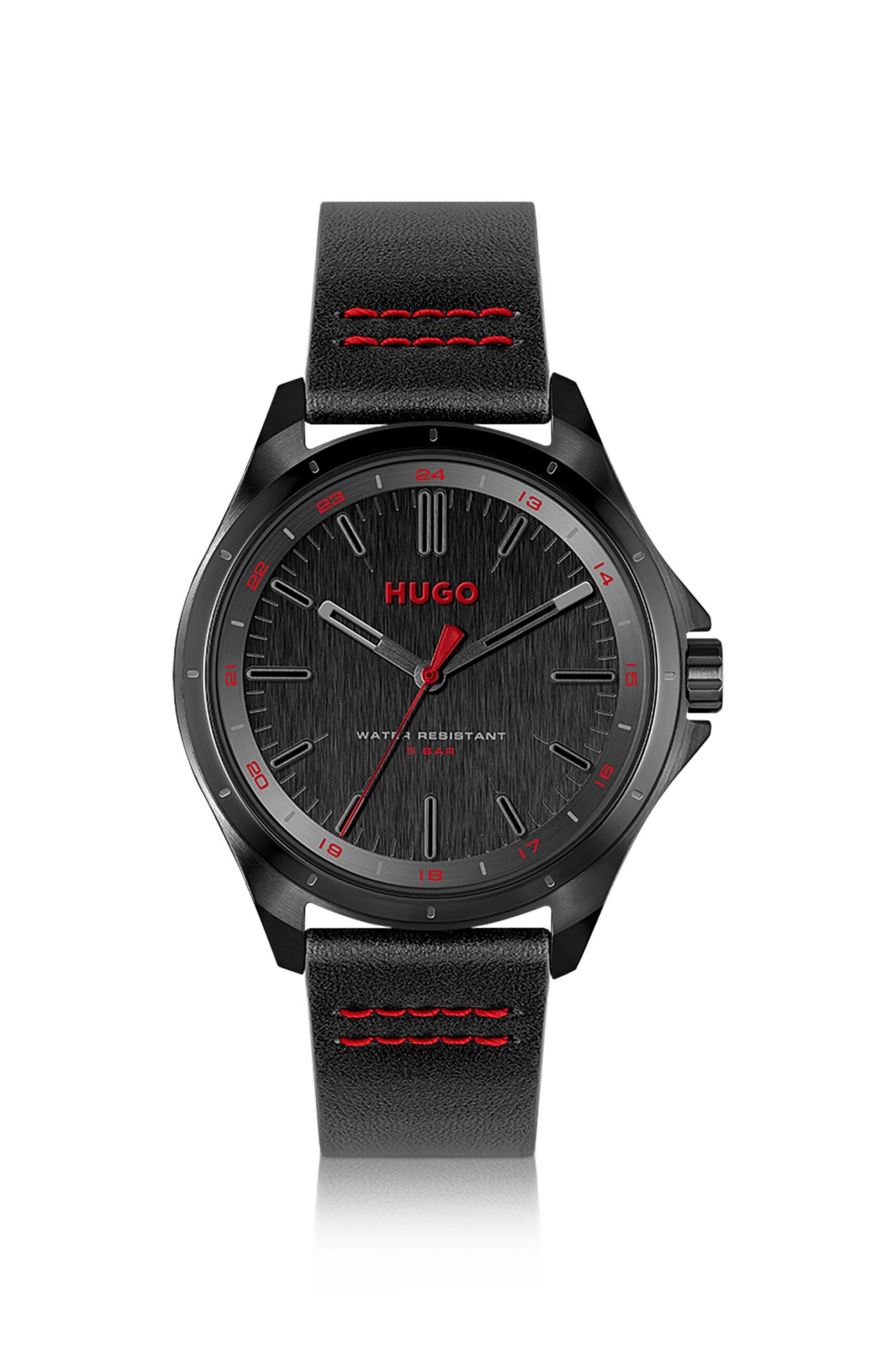 Hugo Boss Montre à cadran noir avec bracelet en cuir et logos