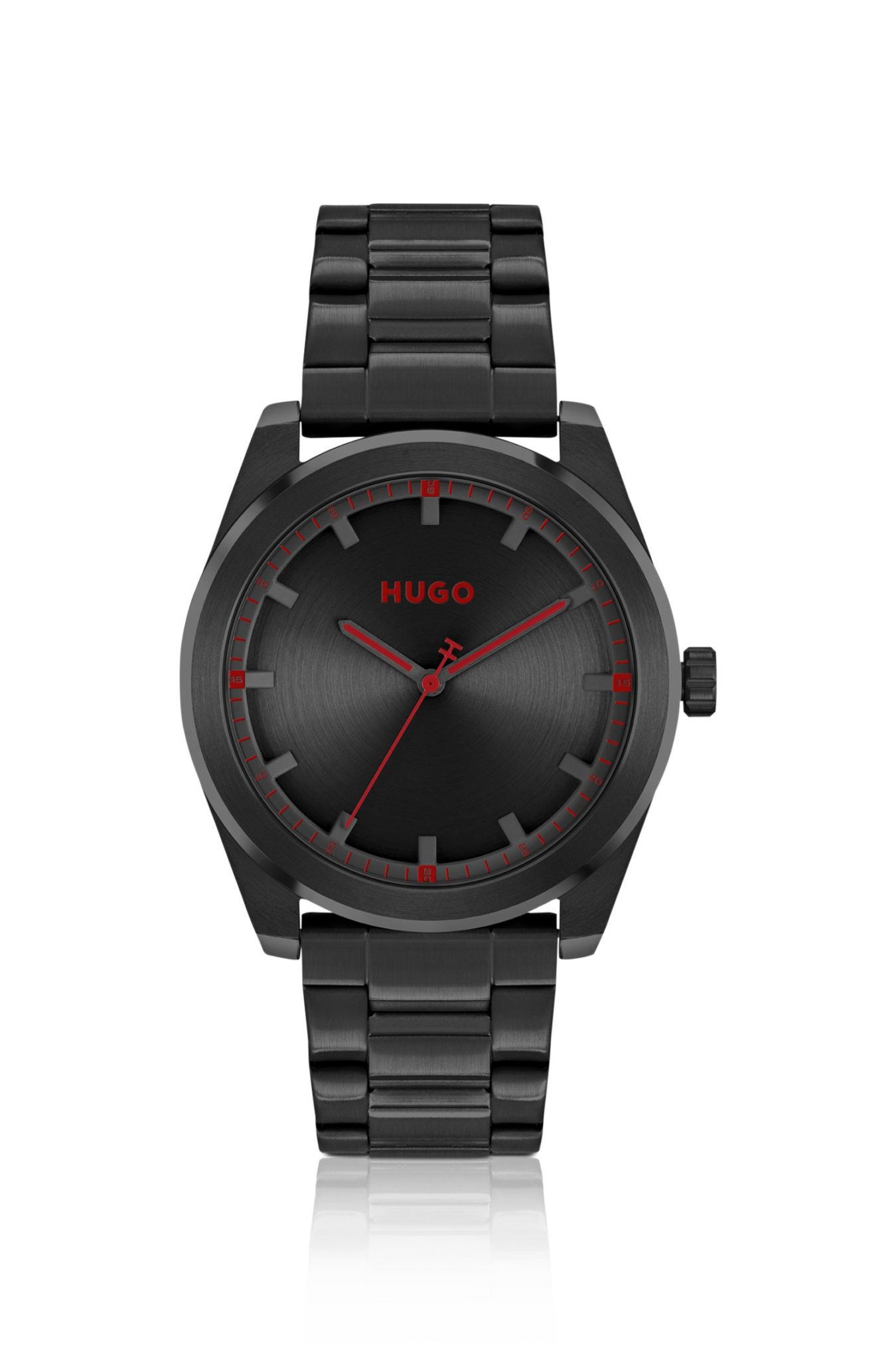 Hugo Boss Montre à cadran noir brossé et bracelet à maillons