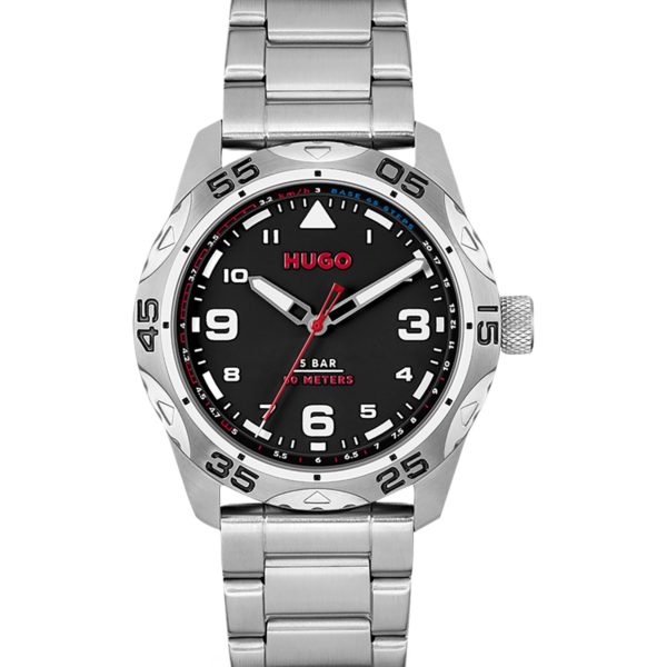 Hugo Boss Montre à cadran noir et bracelet à maillons en acier inoxydable