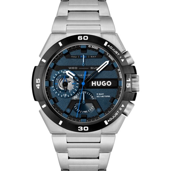 Hugo Boss Montre à cadran superposé bleu et bracelet à maillons