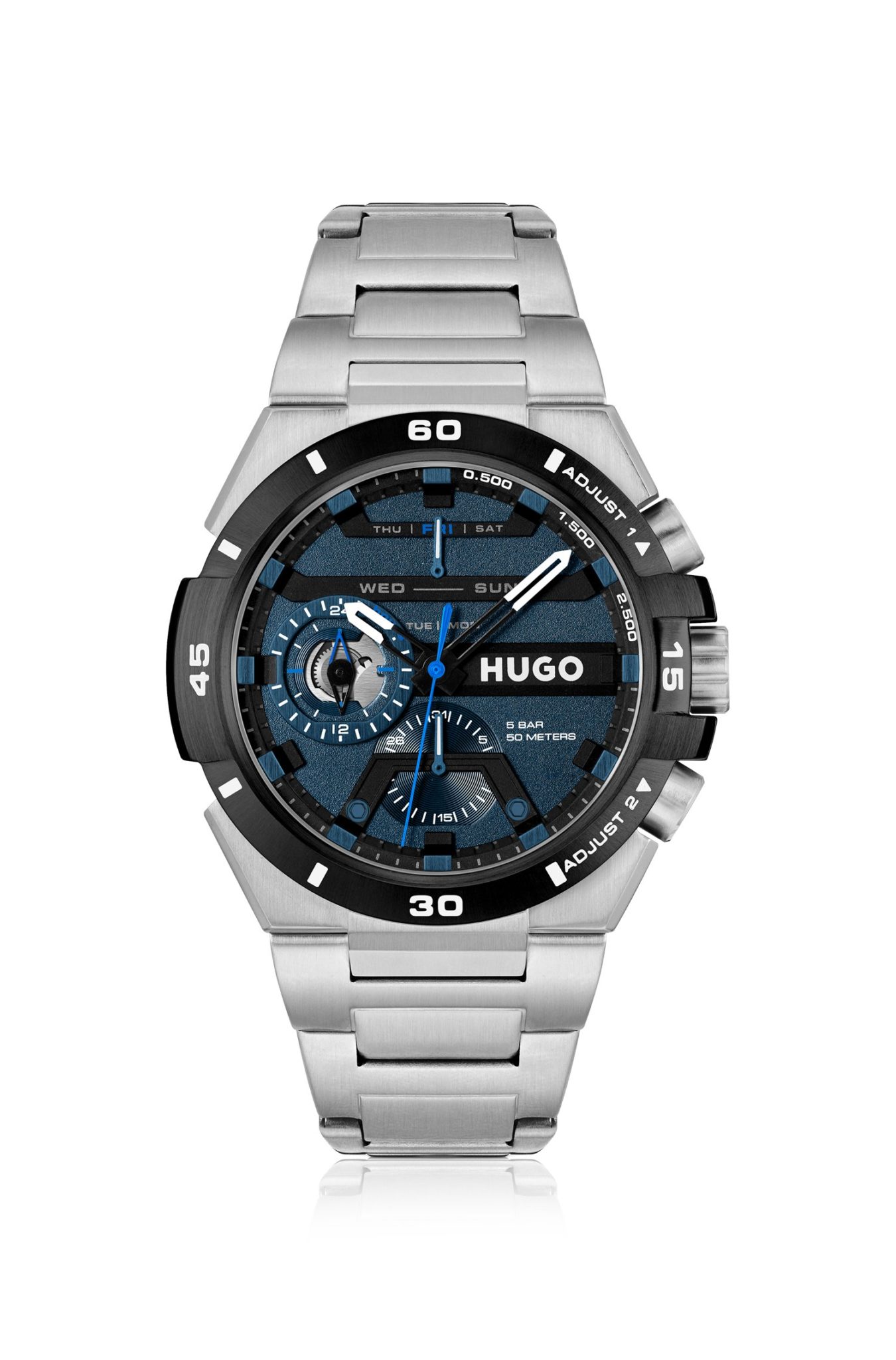 Hugo Boss Montre à cadran superposé bleu et bracelet à maillons