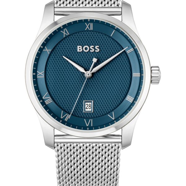 Montre avec cadran bleu à motif et bracelet en maille milanaise – Hugo Boss