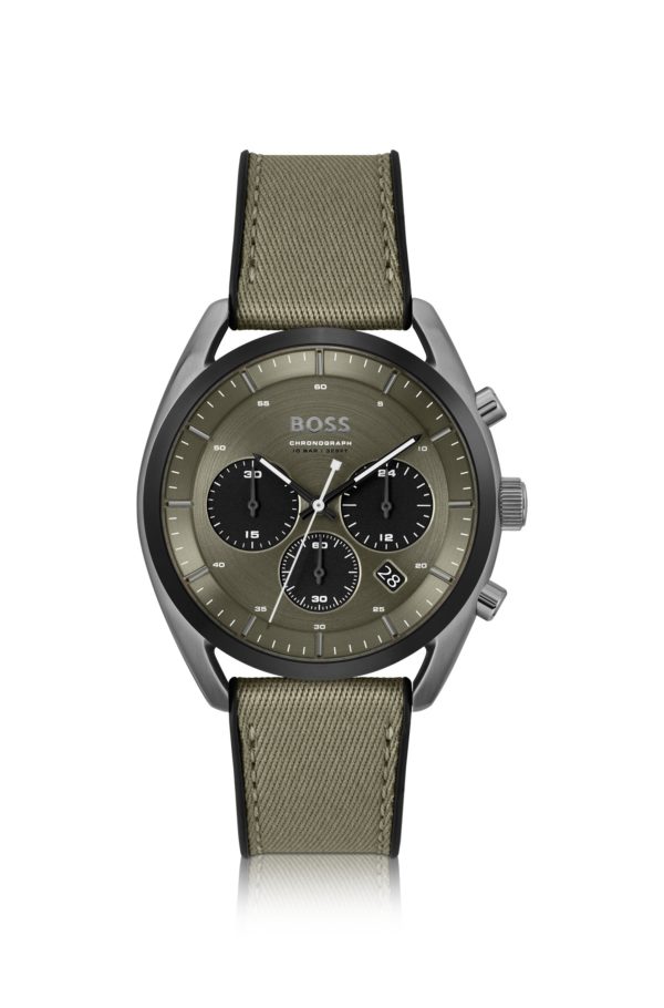 Hugo Boss Montre chronographe à cadran kaki et bracelet en silicone