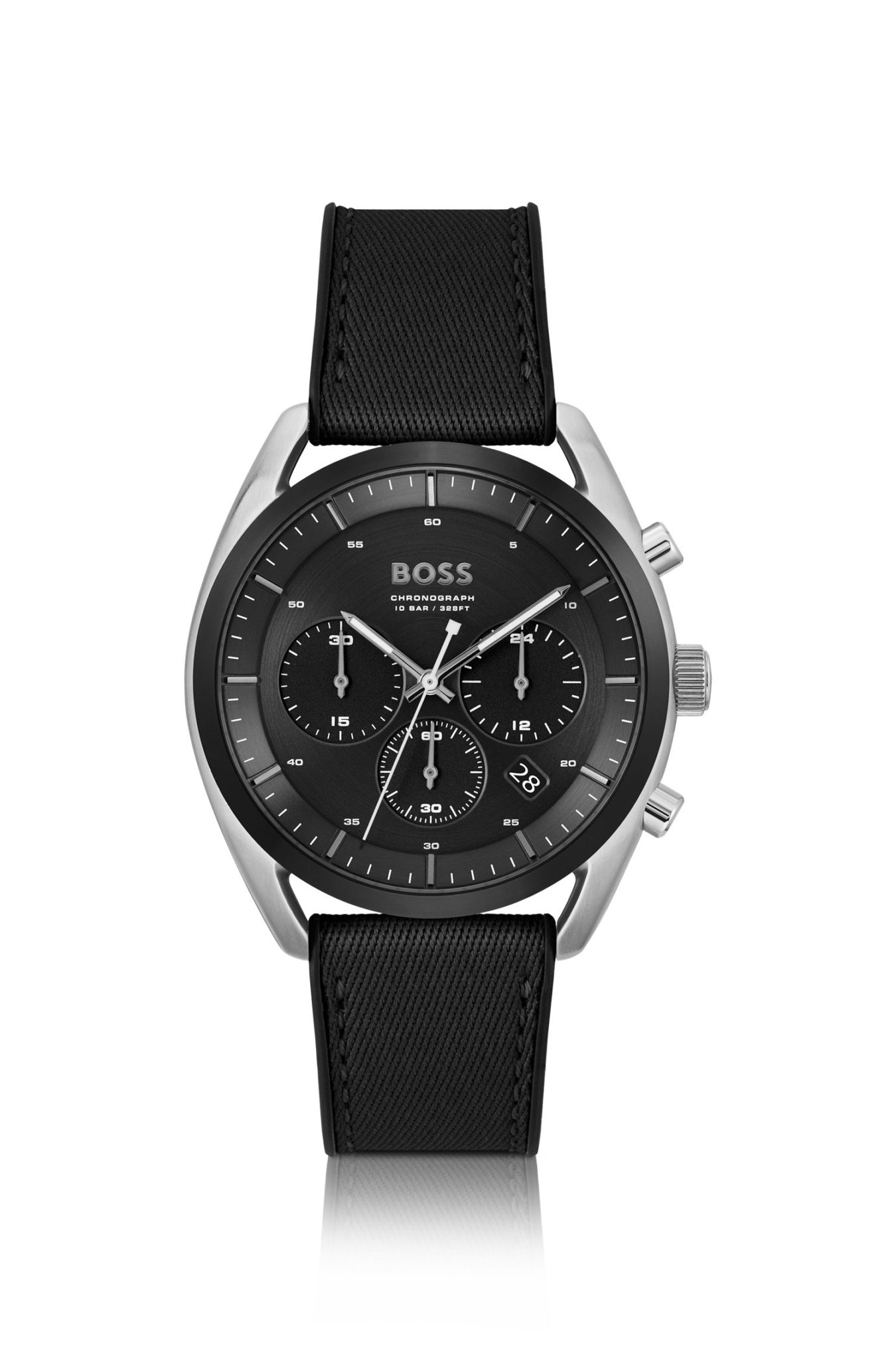 Hugo Boss Montre chronographe à cadran noir et bracelet en silicone