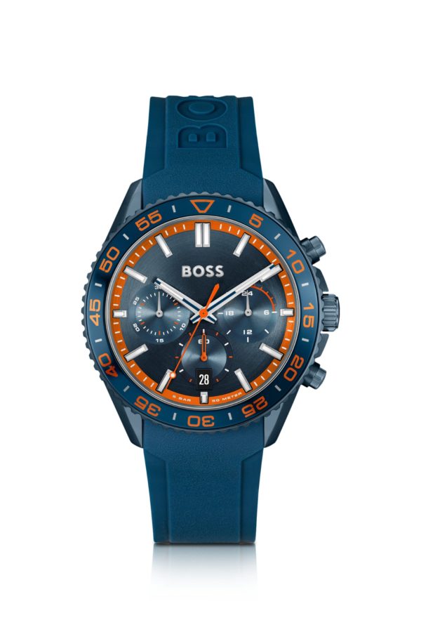 Hugo Boss Montre chronographe à cadran ton sur ton et bracelet en silicone bleu