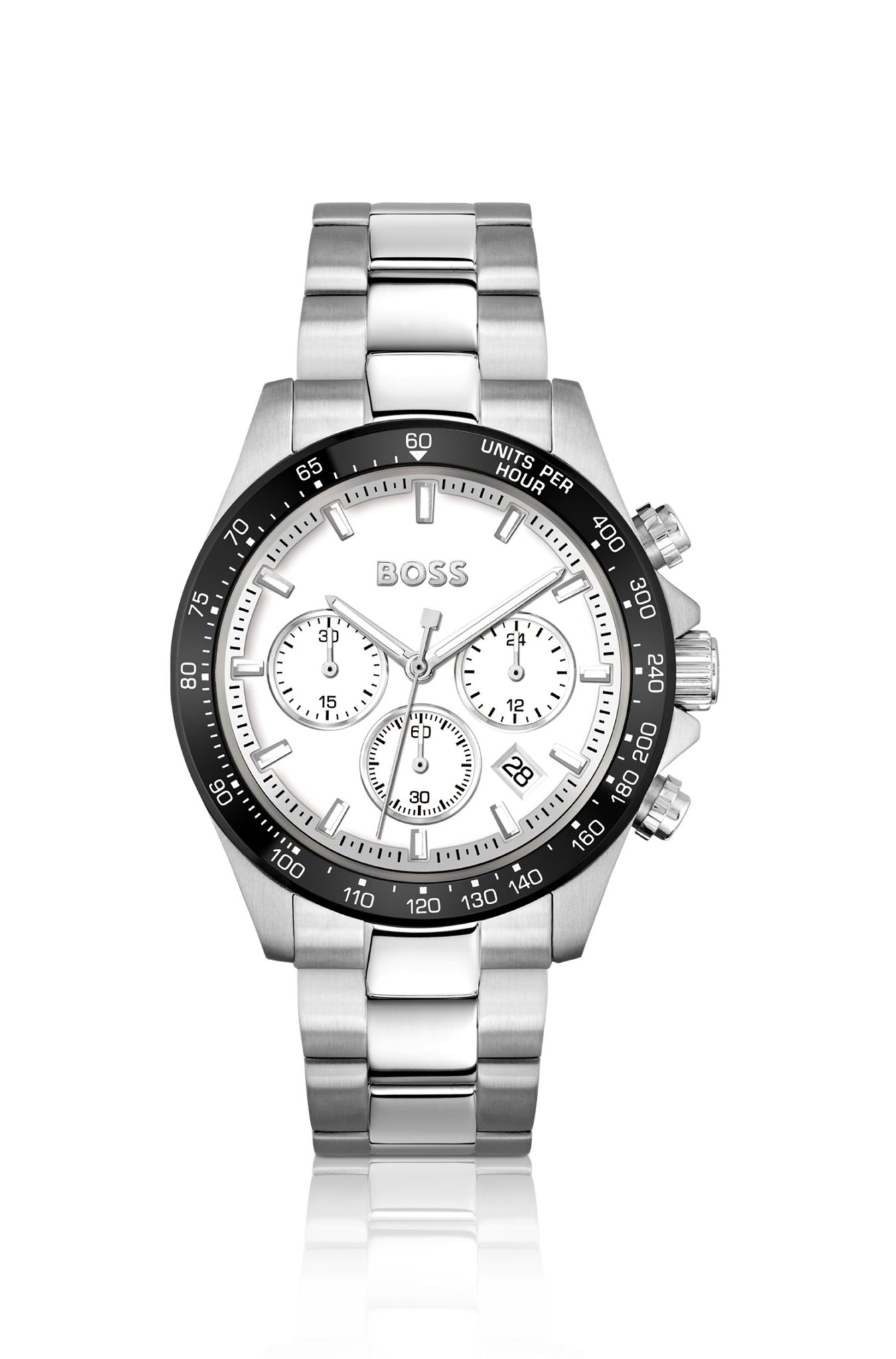 Hugo Boss Montre chronographe avec cadran blanc et bracelet à maillons