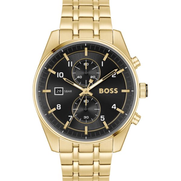Montre chronographe avec cadran noir et bracelet à maillons – Hugo Boss