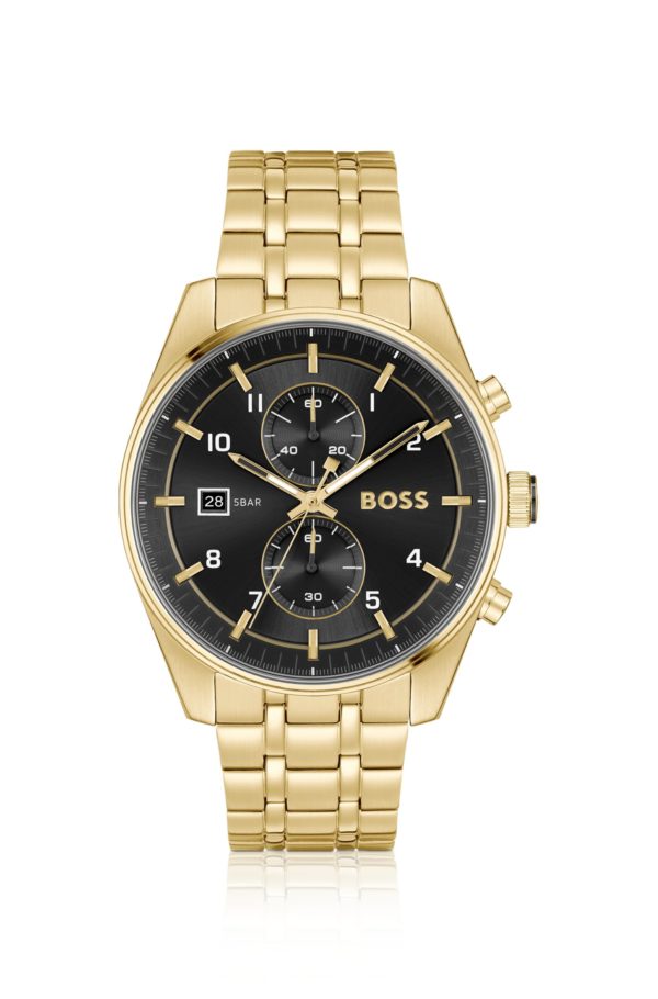 Hugo Boss Montre chronographe avec cadran noir et bracelet à maillons