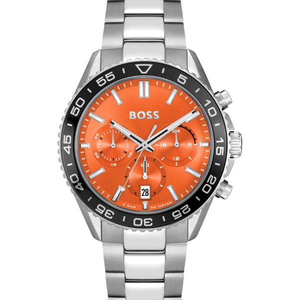 Hugo Boss Montre chronographe avec cadran orange et bracelet à maillons